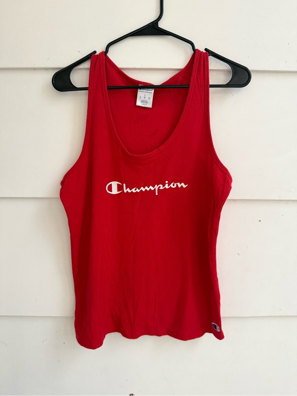 Champion Red Ribbed Logo Tank Top